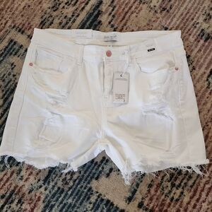 Judy Blue White Distressed Denim Shorts NWT XL Mid Rise Raw Hem